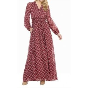 Gal Meets Glam Red Plaid Maxi Dress Smocked Waist Bohemian, Western, Prairie‎  4